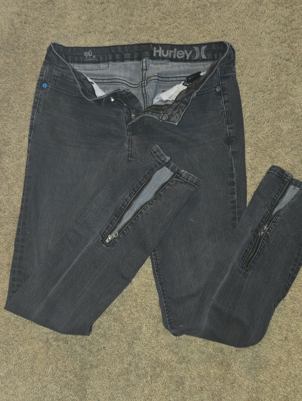 Hurley Charcoal Skinny Jeans with Ankle Zips